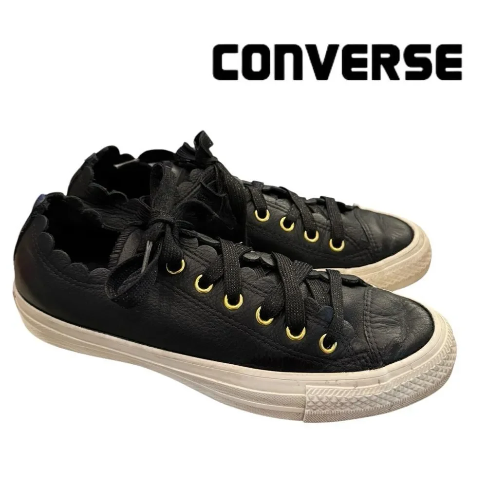 Converse Chuck Taylor All Star Low Frilly Thrills Black Leather 563516C Sneakers - Picture 2 of 6